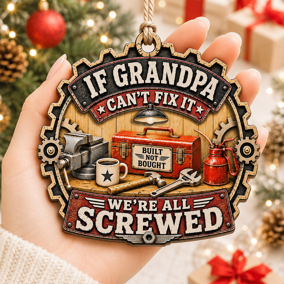 Grandpa Christmas Ornament, Grandfather Holiday Mantle Decor, Wood Hanging Tree Decoration