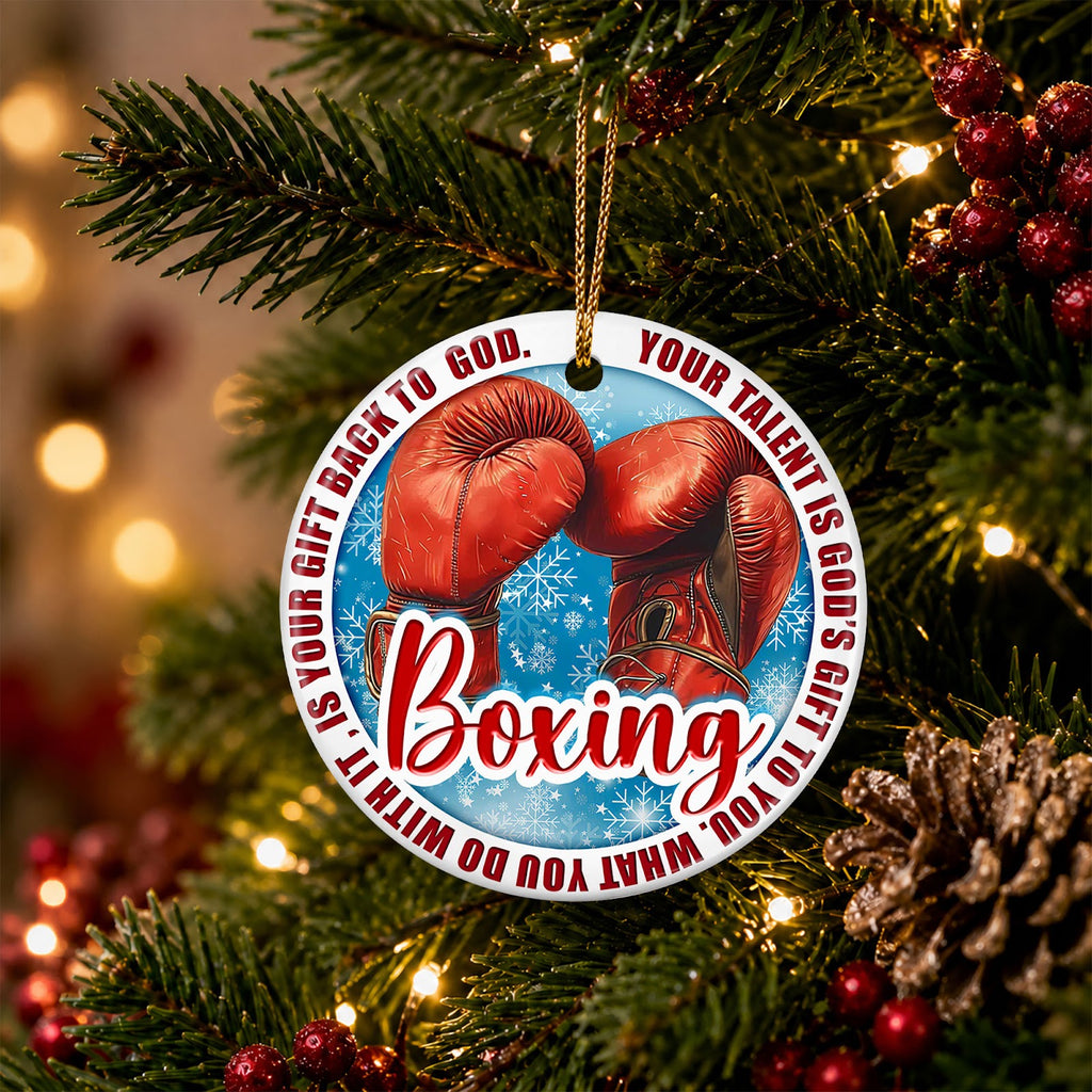 Boxing Christmas Ornament, Faith Talent Is A Gift Idea, Ceramic Hanging Tree Decoration
