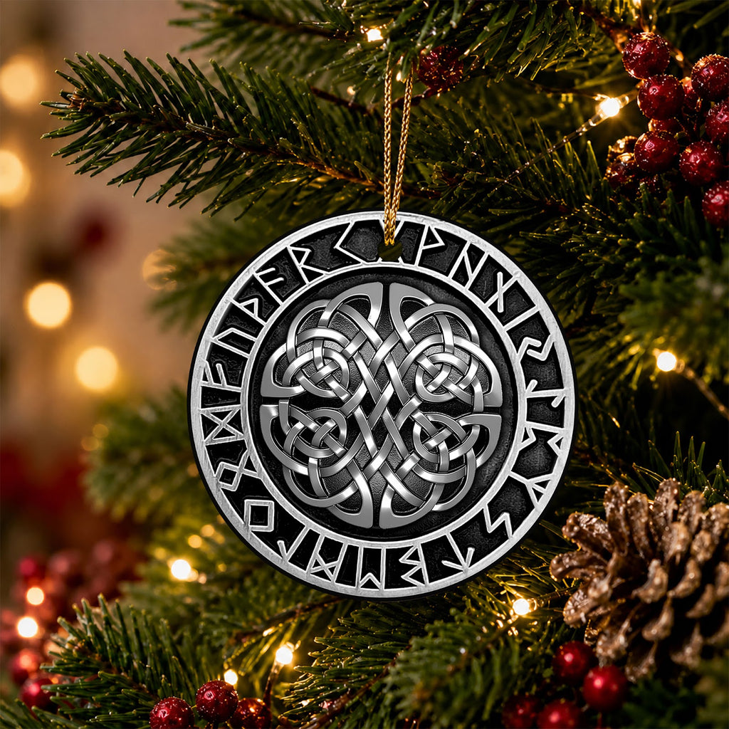 Viking Christmas Ornament, Norse Rune Celtic Knot Gift, Ceramic Hanging Tree Decoration