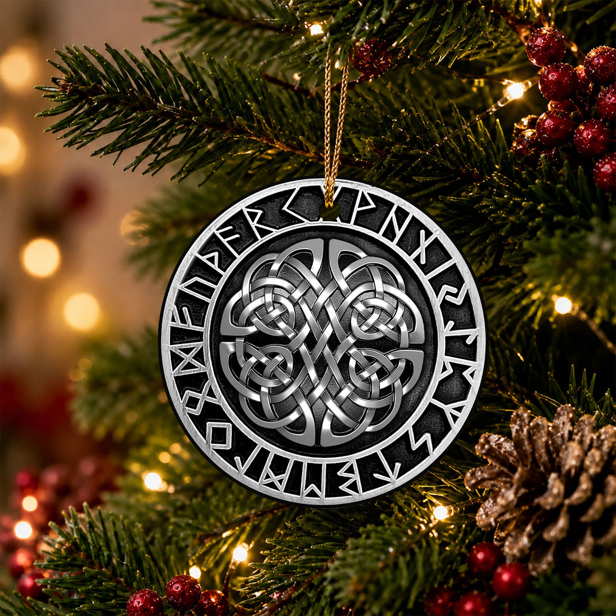 Viking Christmas Ornament, Norse Rune Celtic Knot Gift, Ceramic Hanging Tree Decoration