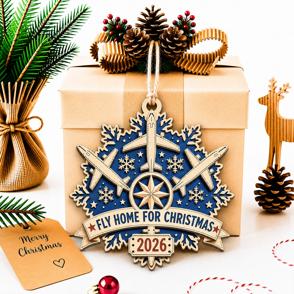 Airplane Snowflake Travel Pilot Christmas Ornament, Stocking Stuffer For Pilot, Wood Ornament