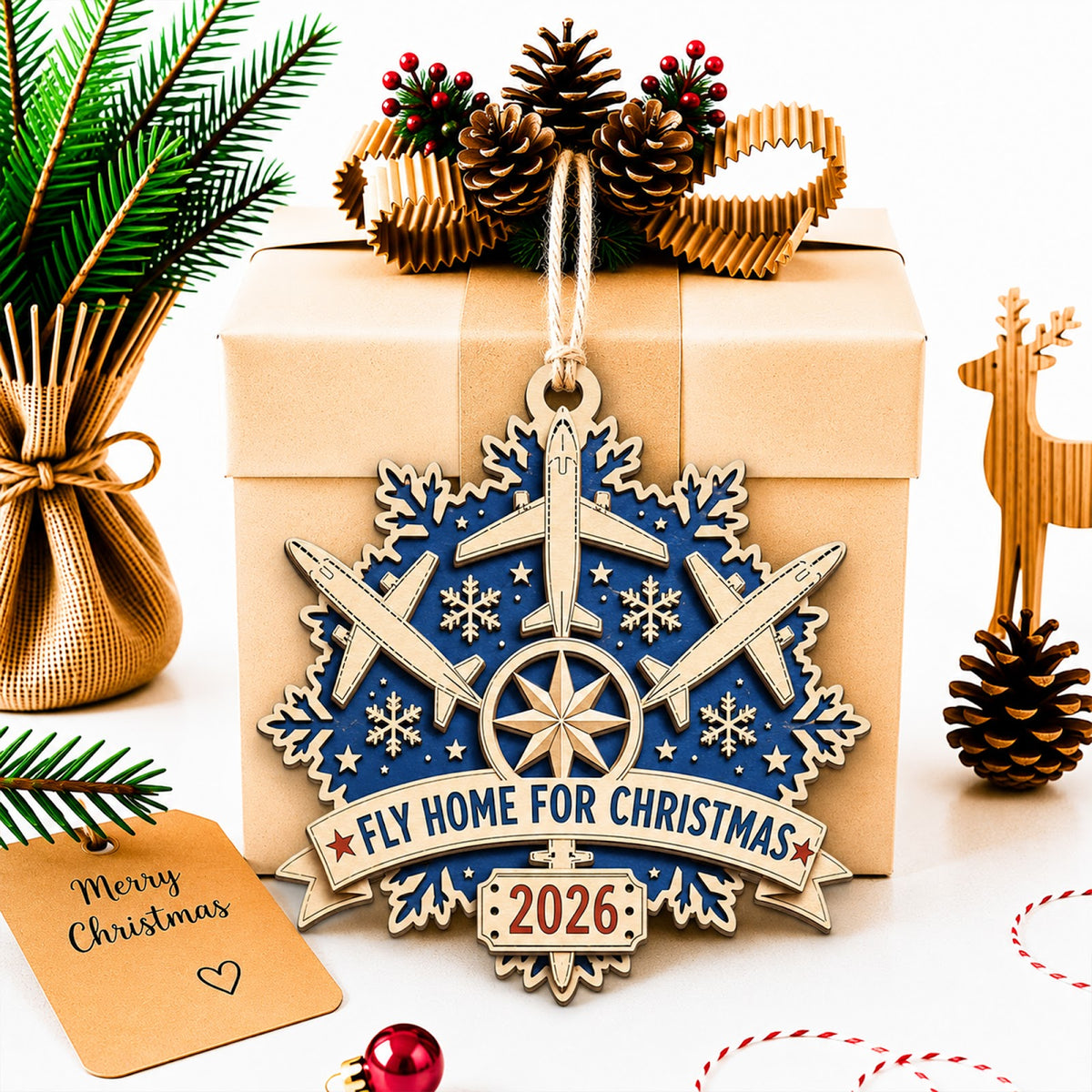 Airplane Snowflake Travel Pilot Christmas Ornament, Stocking Stuffer For Pilot, Wood Ornament