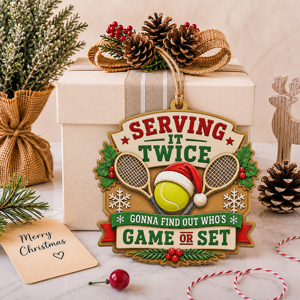 Tennis Crossed Rackets Wood Christmas Ornament