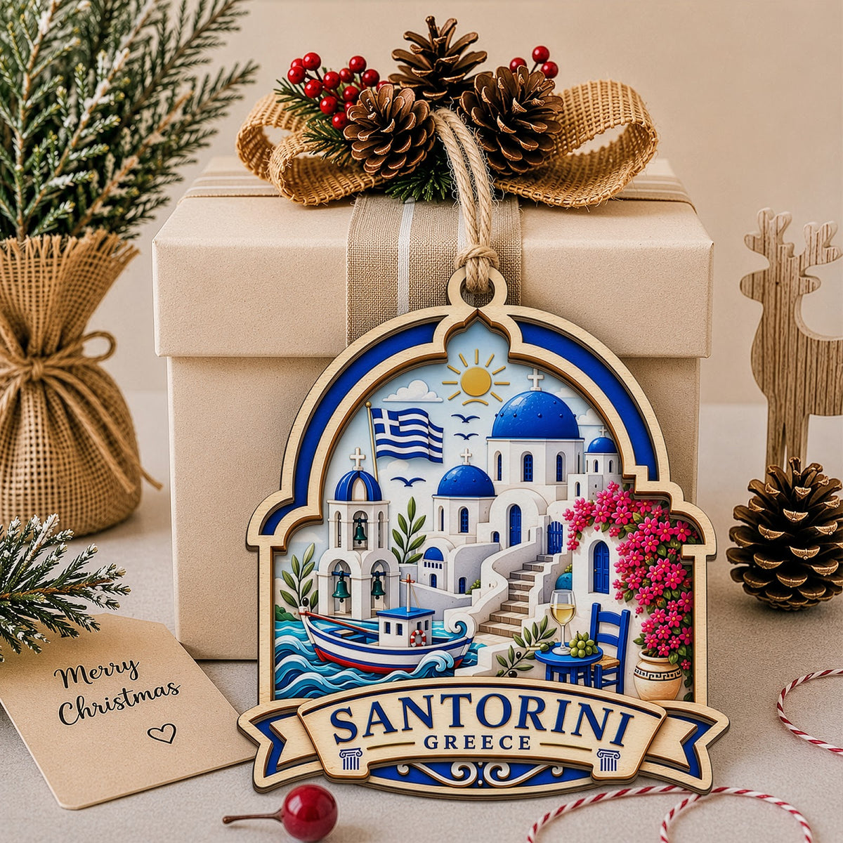 Chicago Christmas Ornament, Illinois Lakefront Skyline Souvenir Gift, Wood Tree Decoration