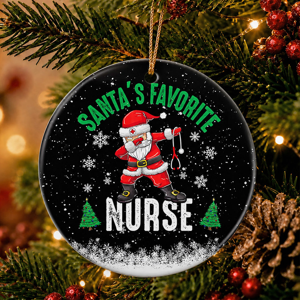 Nurse Christmas Ornament, Santas Favorite Nurse Gift, Ceramic Hanging Tree Decoration