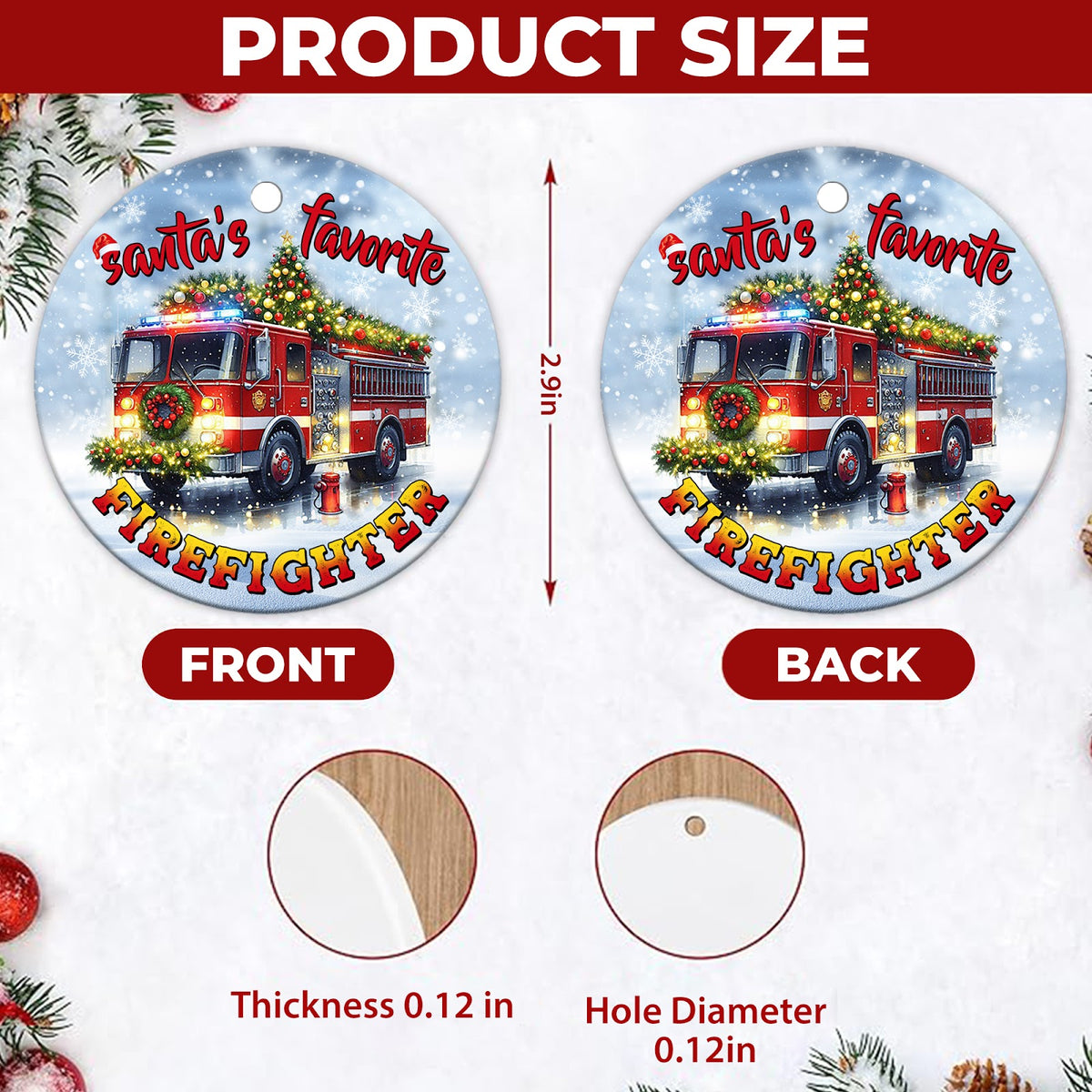 Firefighter Christmas Ornament, Fire Truck Appreciation Gift, Ceramic Hanging Tree Decoration