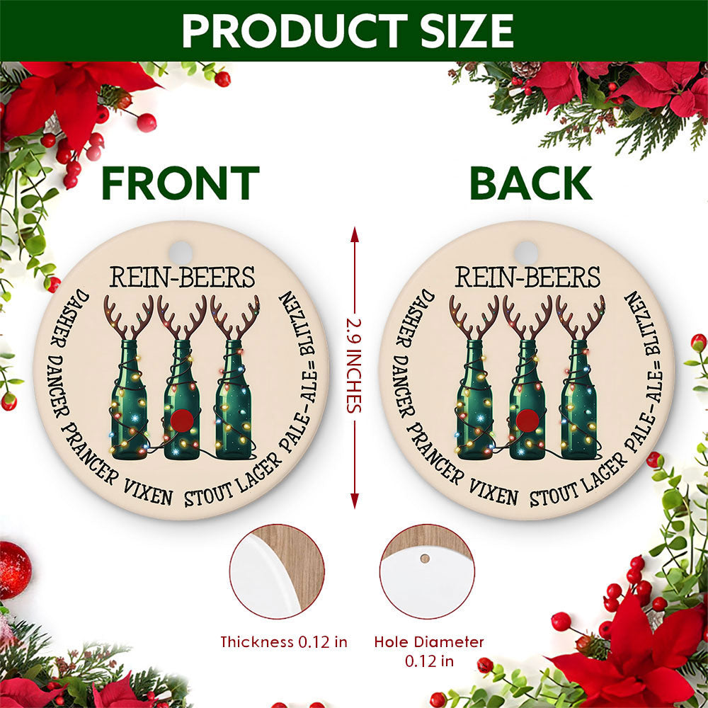 Beer Christmas Ornament, Funny Antler Bottles Gag Gift, Ceramic Hanging Tree Decoration