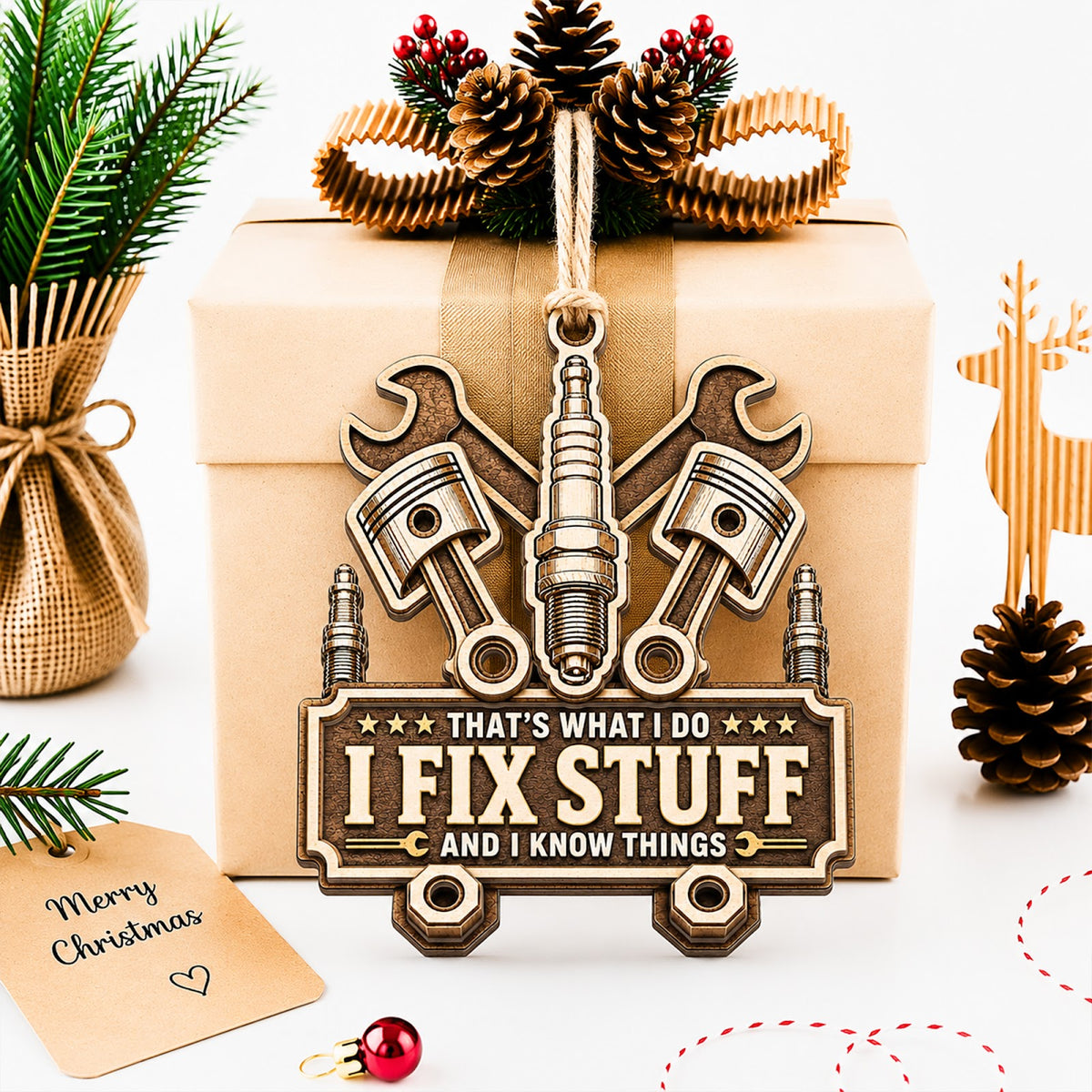 Mechanic That Christmas Ornament, Stocking Stuffer For Car Guy, Wood Hanging Tree Decoration