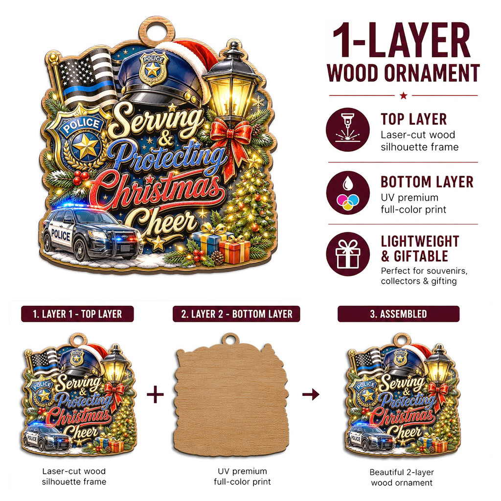 Police Officer Wood Christmas Ornament