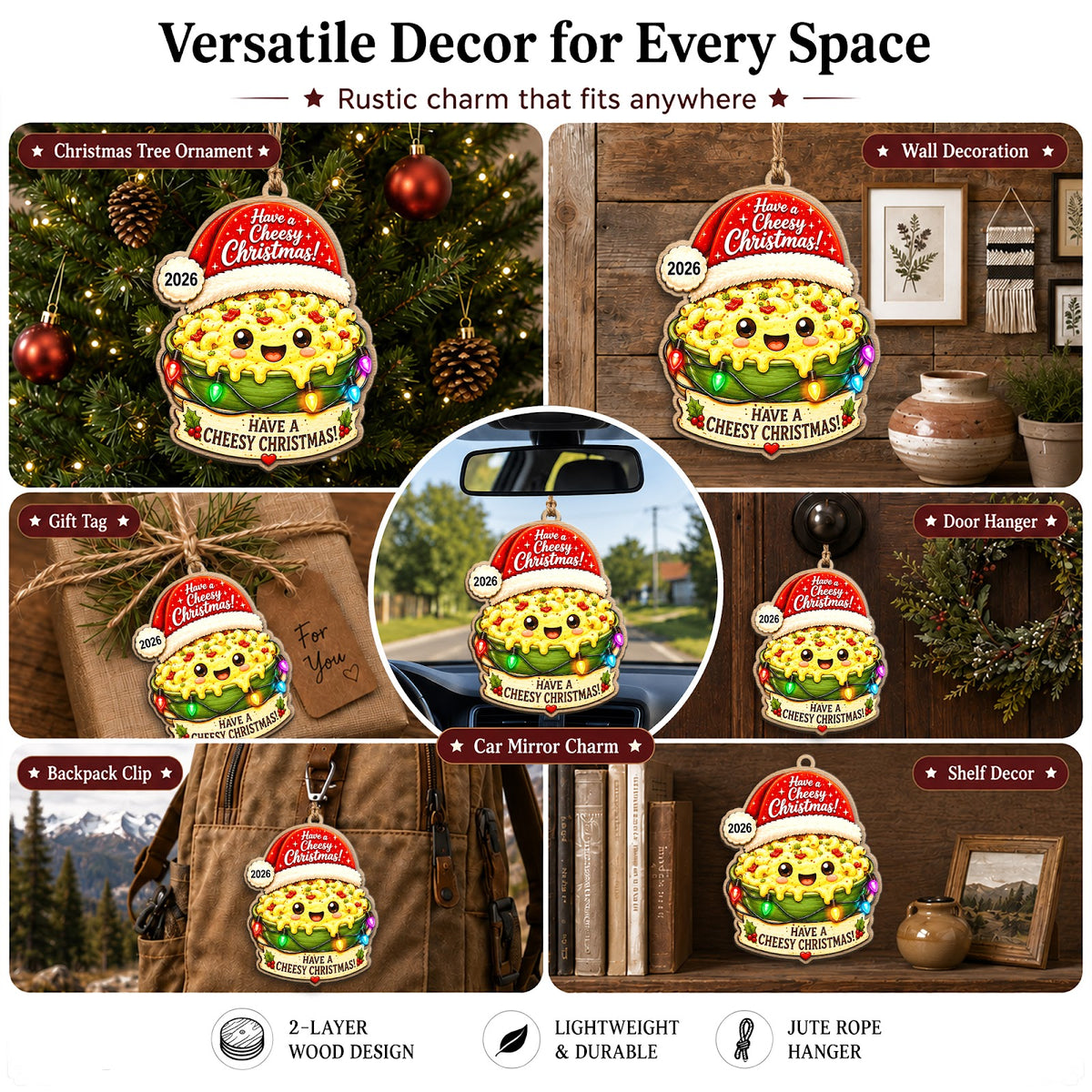 Mac And Cheese Wood Christmas Ornament