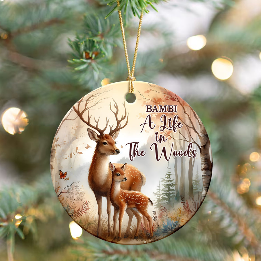 Deer Christmas Ornament, Buck And Fawn Woodland Gift, Ceramic Hanging Tree Decoration