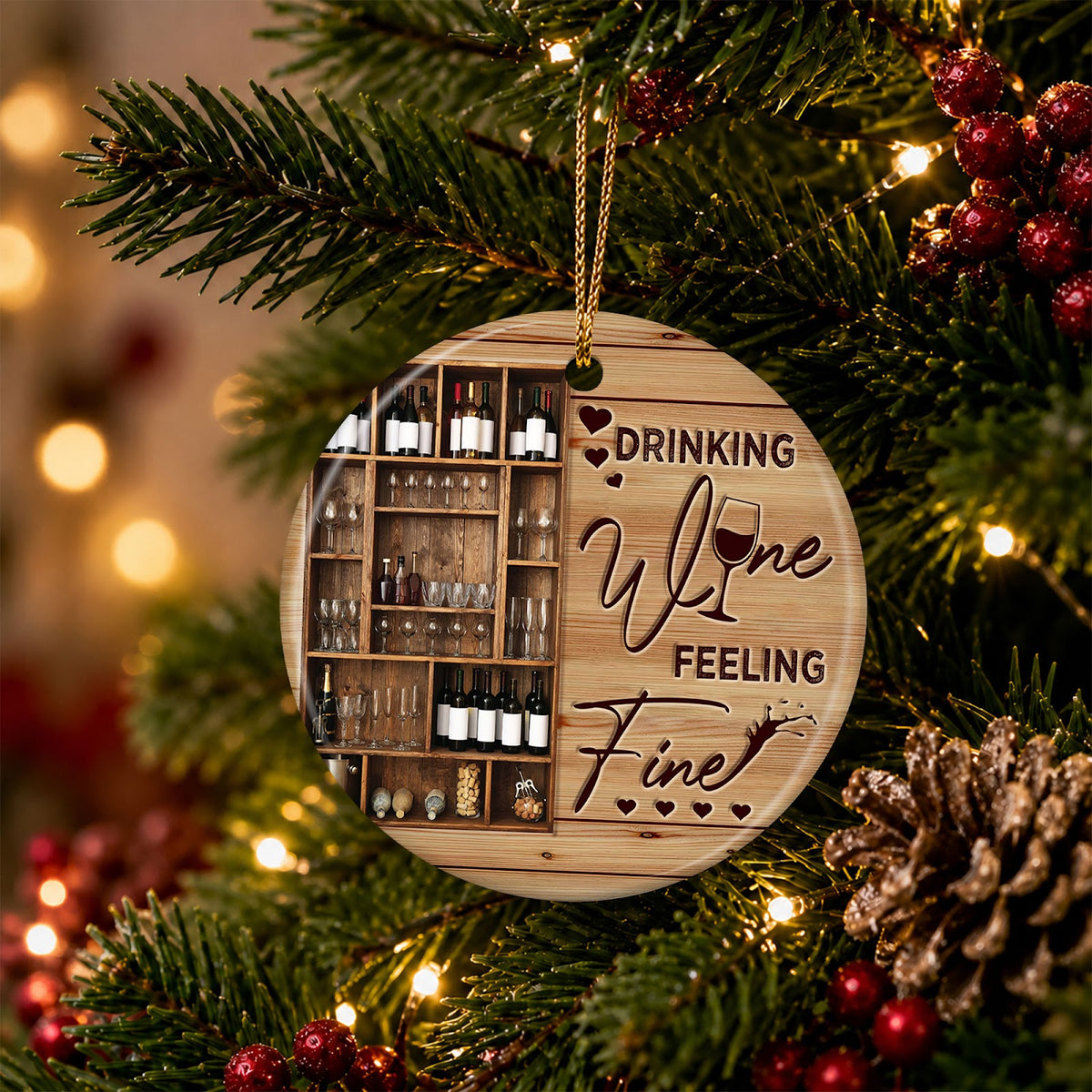 Wine Christmas Ornament, Drinking Wine Feeling Fine Gift, Ceramic Hanging Tree Decoration