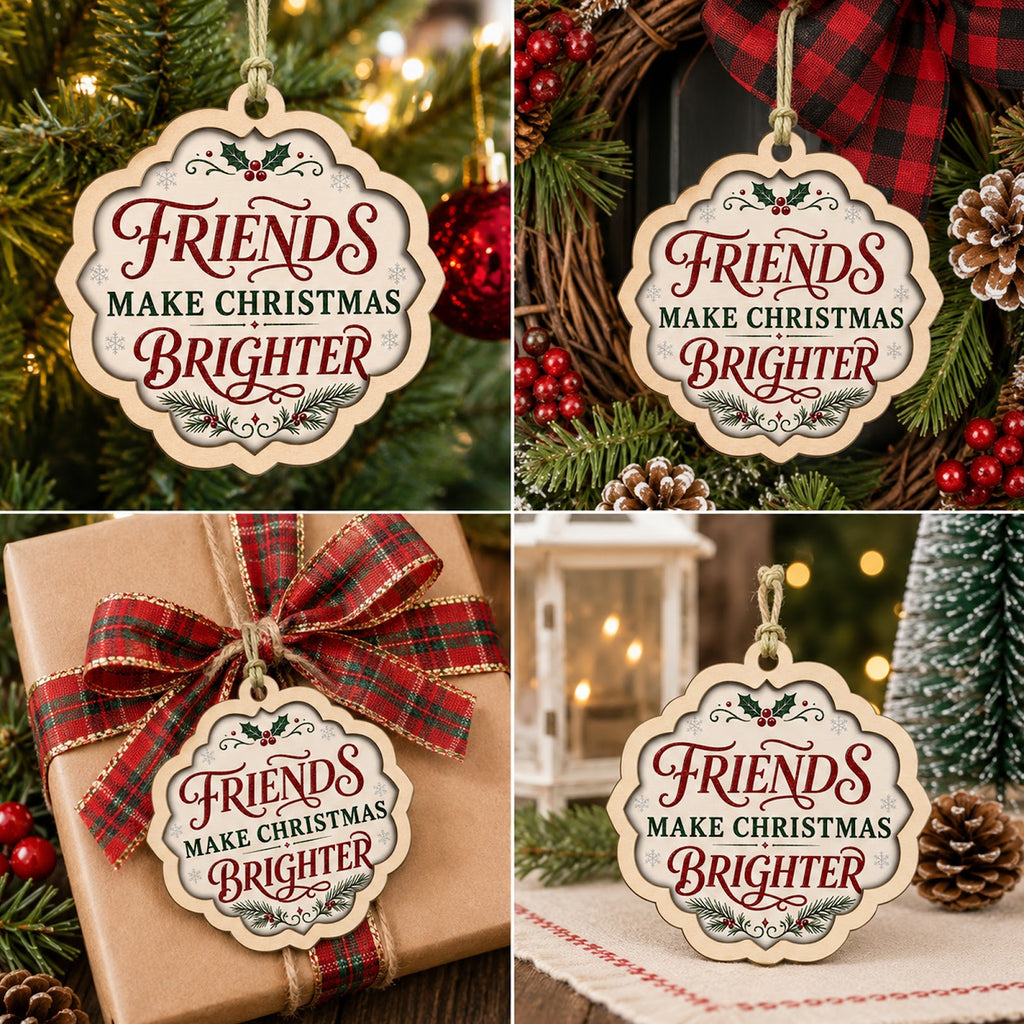 Friends Make Christmas Ornament, BFF Stocking Stuffer, Wood Hanging Tree Decoration