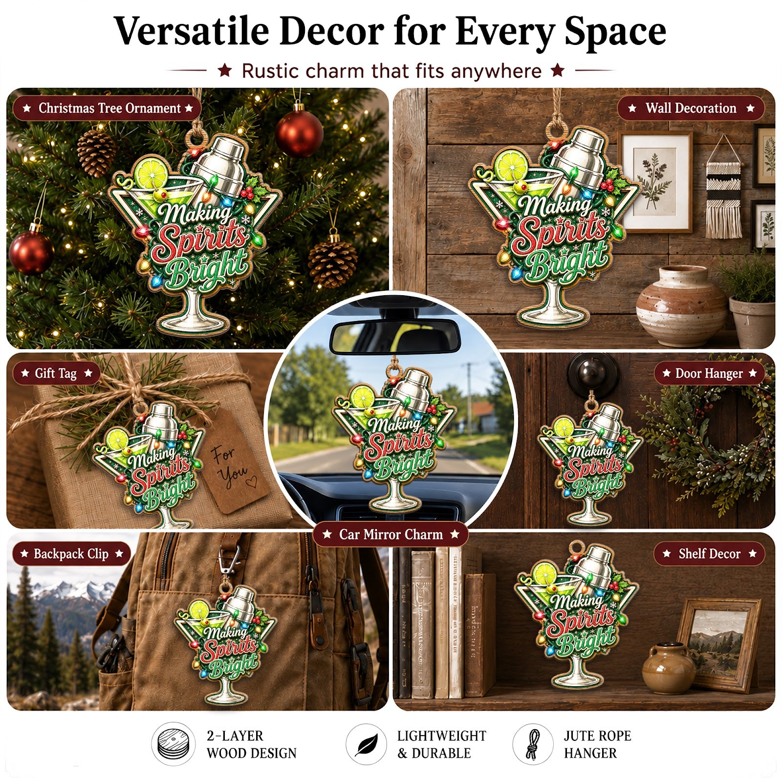 Bartender Wood Christmas Ornament
