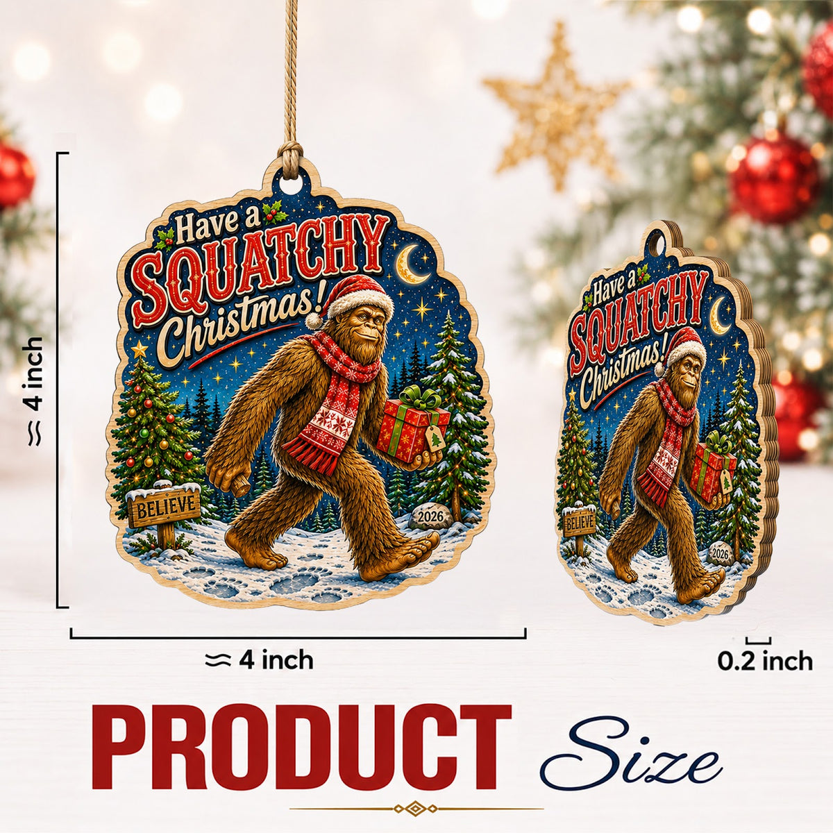 Bigfoot Squatchy Sasquatch Christmas Ornament, Stocking Stuffer For Bigfoot Fan, Wood Ornament