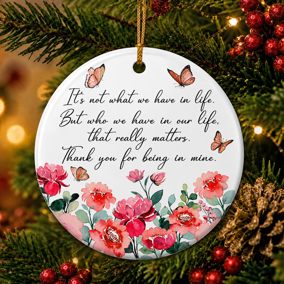 Friendship Christmas Ornament, Thank You For Being In Mine, Ceramic Hanging Tree Decoration