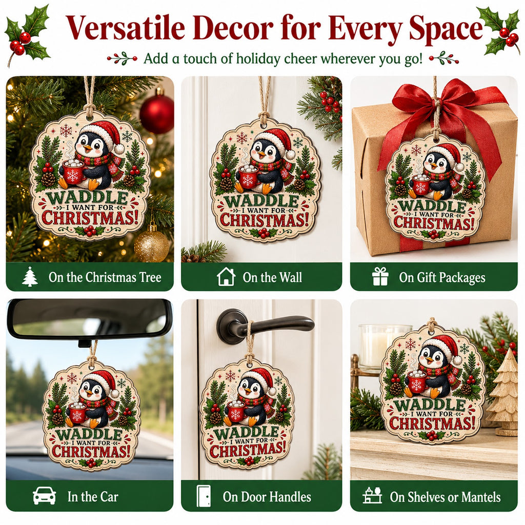 Penguin Christmas Ornament, Stocking Stuffer For Penguin Lover, Wood Hanging Tree Decoration