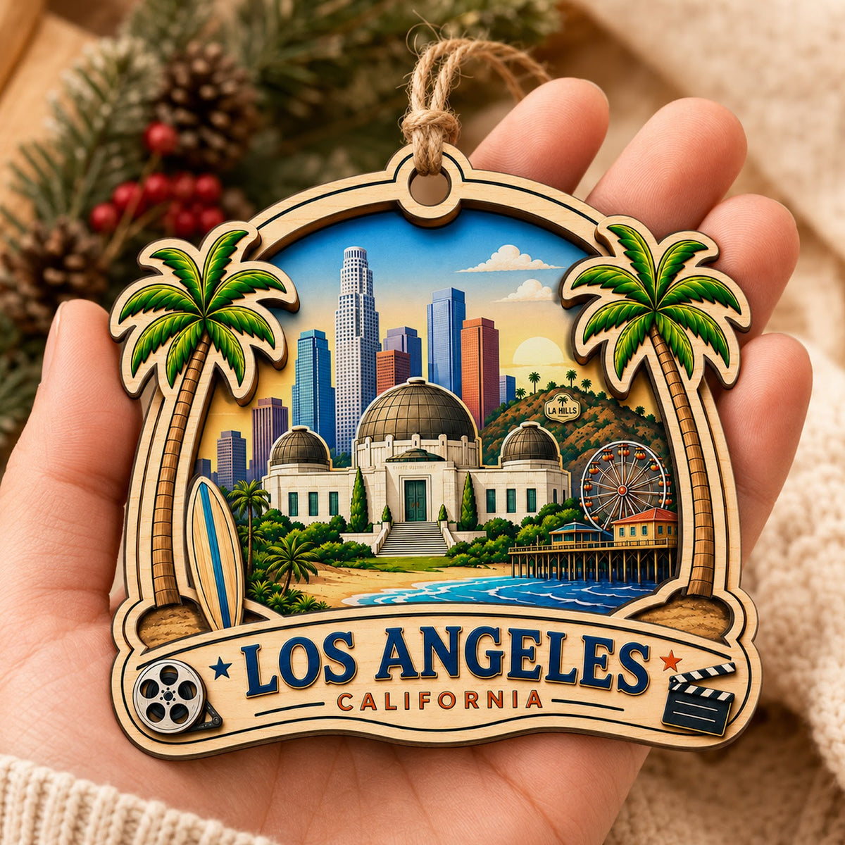 Jerusalem Christmas Ornament, Israel Holy Land Pilgrimage Gift, Wood Hanging Tree Decoration