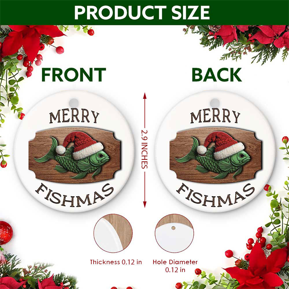 Fishing Christmas Ornament, Merry Fishmas Angler Gift, Ceramic Hanging Tree Decoration
