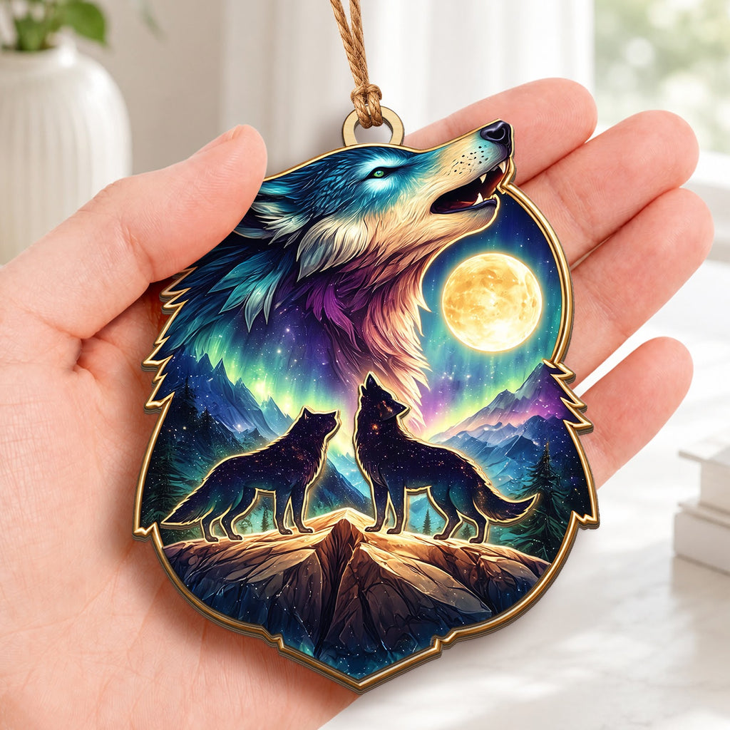 Wolf Christmas Ornament, Stocking Stuffer For Wolf Lover, Wood Hanging Tree Decoration
