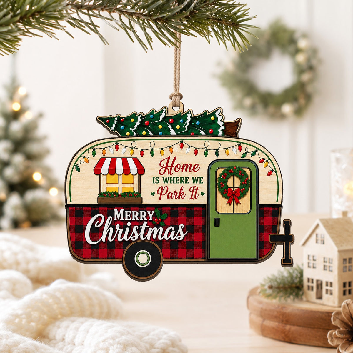 Happy Camper Camping Van Life Christmas Ornament, Stocking Stuffer For Camper, Wood Ornament