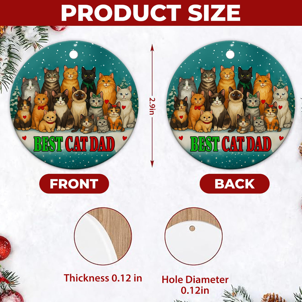 Cat Dad Christmas Ornament, Best Cat Dad Keepsake Gift, Ceramic Hanging Tree Decoration