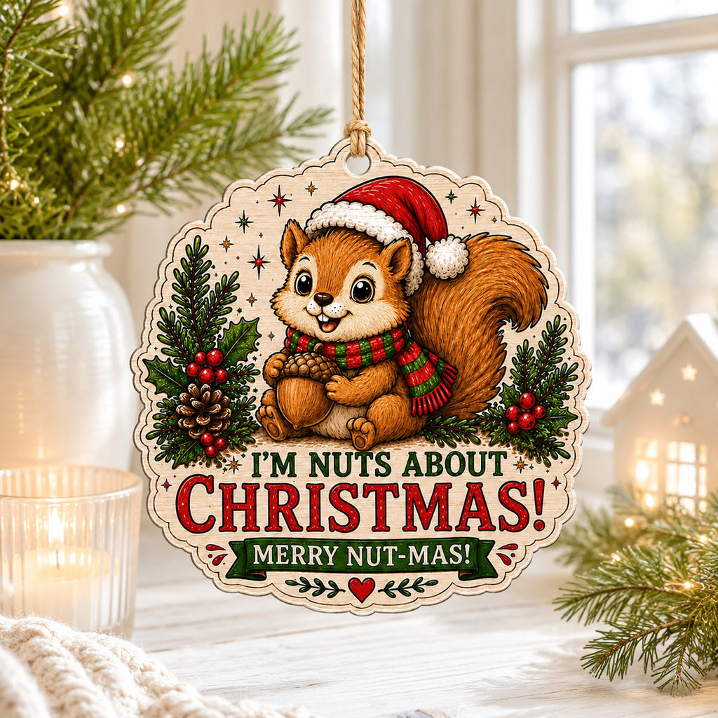 Squirrel Christmas Ornament, Stocking Stuffer For Funny Animal Fan, Wood Tree Decoration