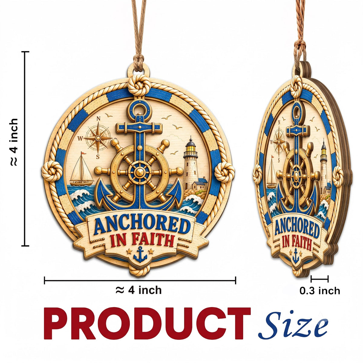 Nautical Anchor Ocean Sailor Christmas Ornament, Stocking Stuffer For Sailor, Wood Ornament