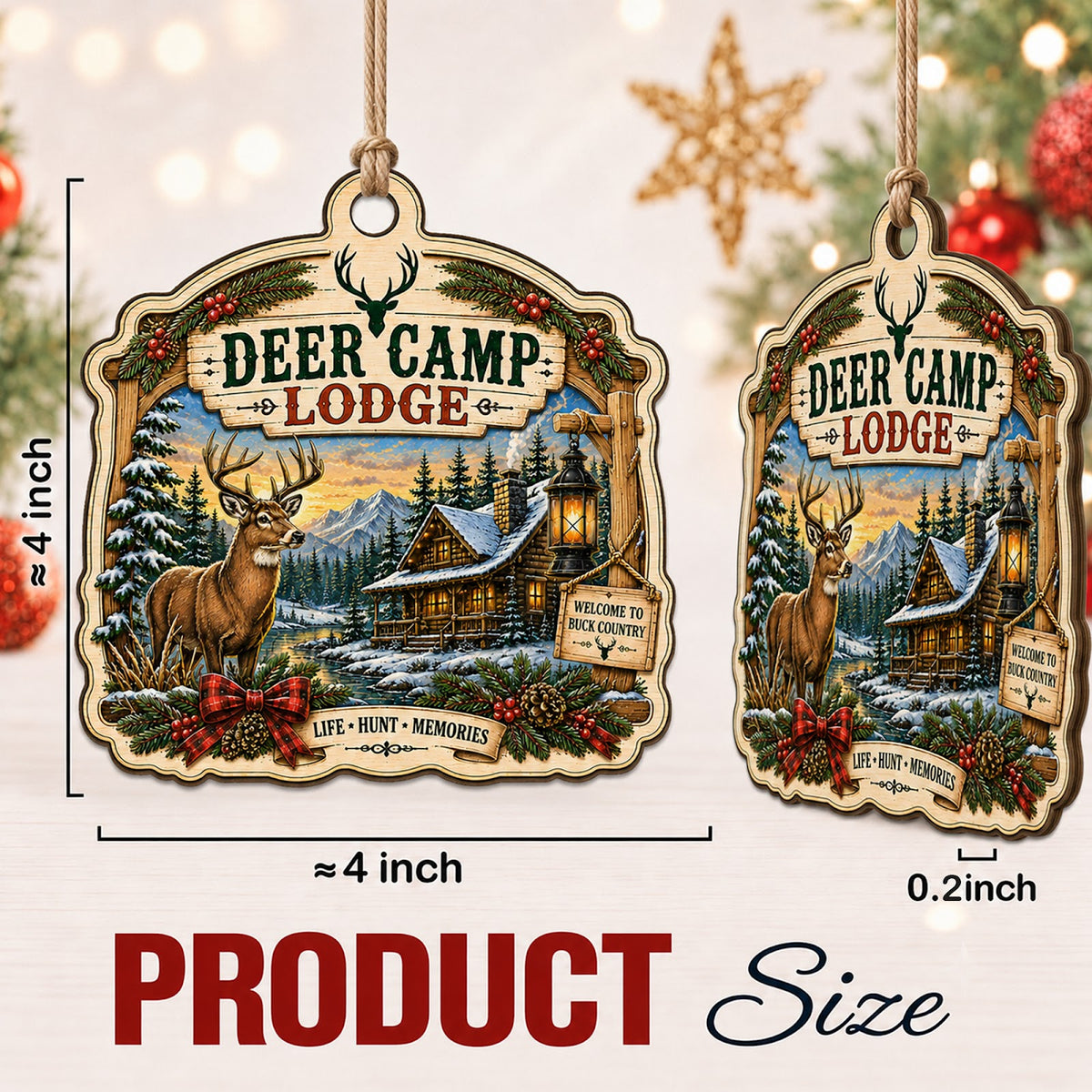 Deer Camp Hunting Hunter Buck Christmas Ornament, Buck Season Keepsake, Wood Tree Decoration