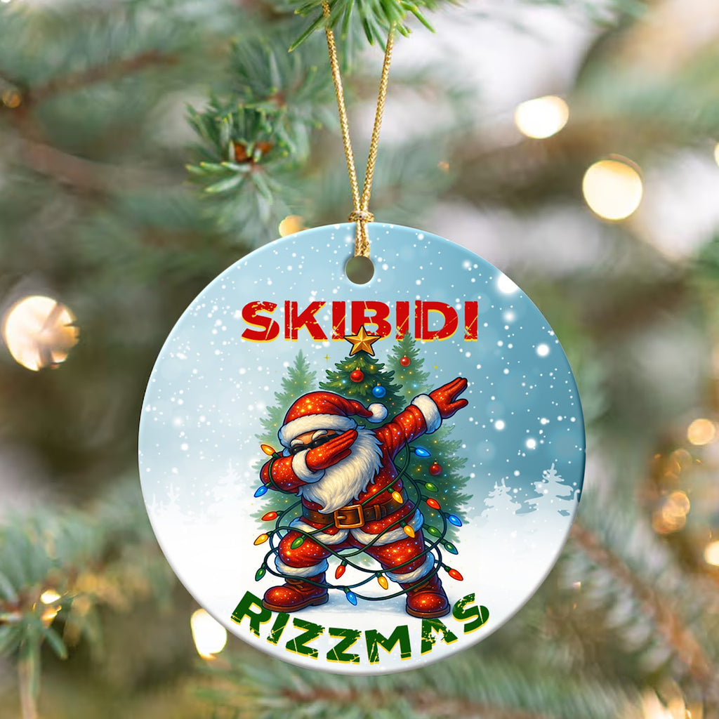 Funny Christmas Ornament, Dabbing Santa Teen Slang Gift, Ceramic Hanging Tree Decoration