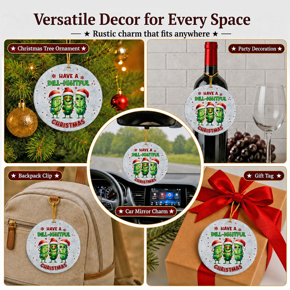 Pickle Christmas Ornament, Funny Food Pun Quirky Dill Gift, Ceramic Hanging Tree Decoration