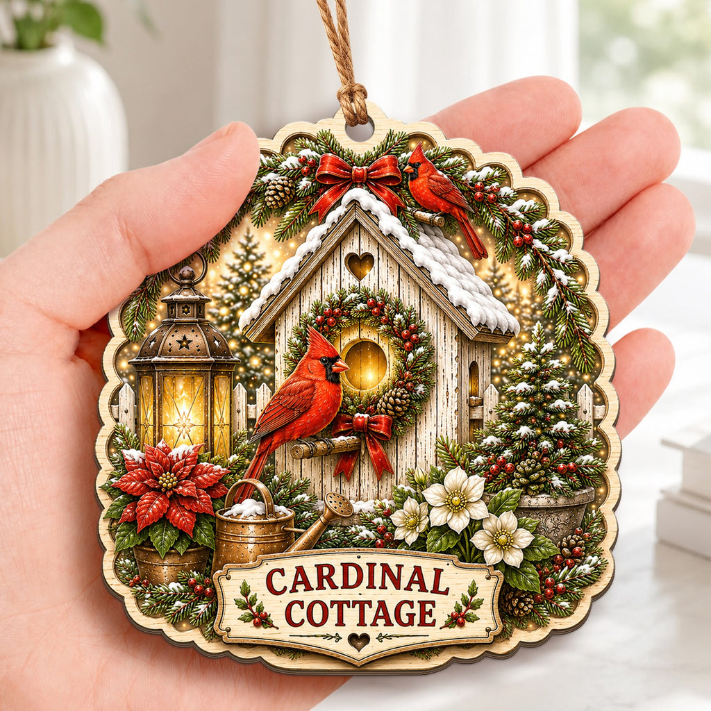 Cardinal Garden Bird Nature Christmas Ornament, Cardinal Birdwatcher Keepsake, Wood Ornament