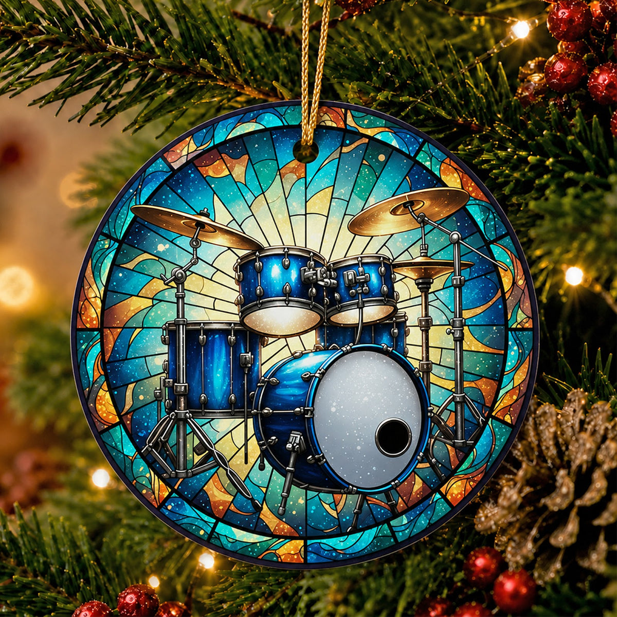 Drum Christmas Ornament, Drummer Drum Set Musician Gift, Ceramic Hanging Tree Decoration