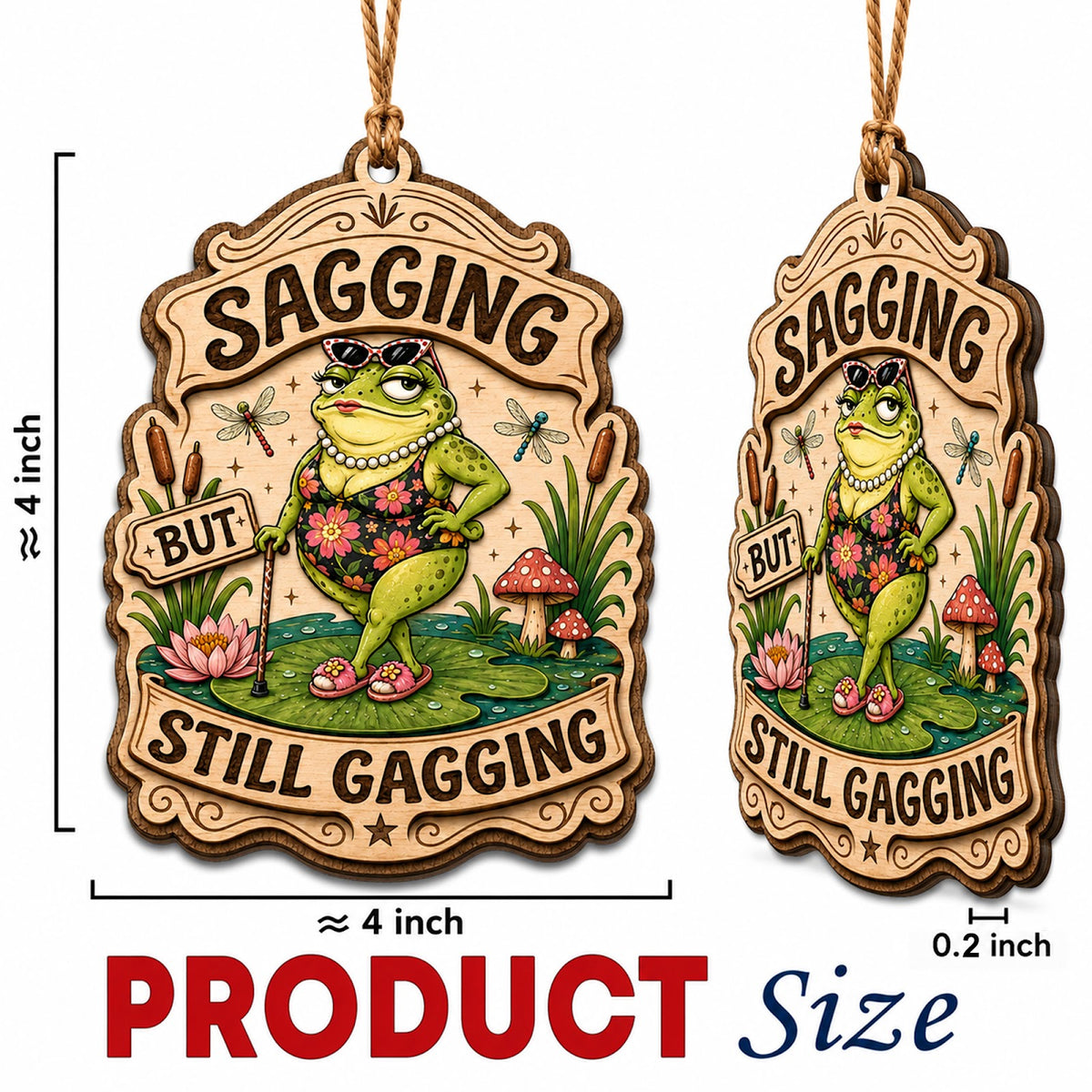 Frog Christmas Ornament, Stocking Stuffer For Amphibian Fan, Wood Hanging Tree Decoration