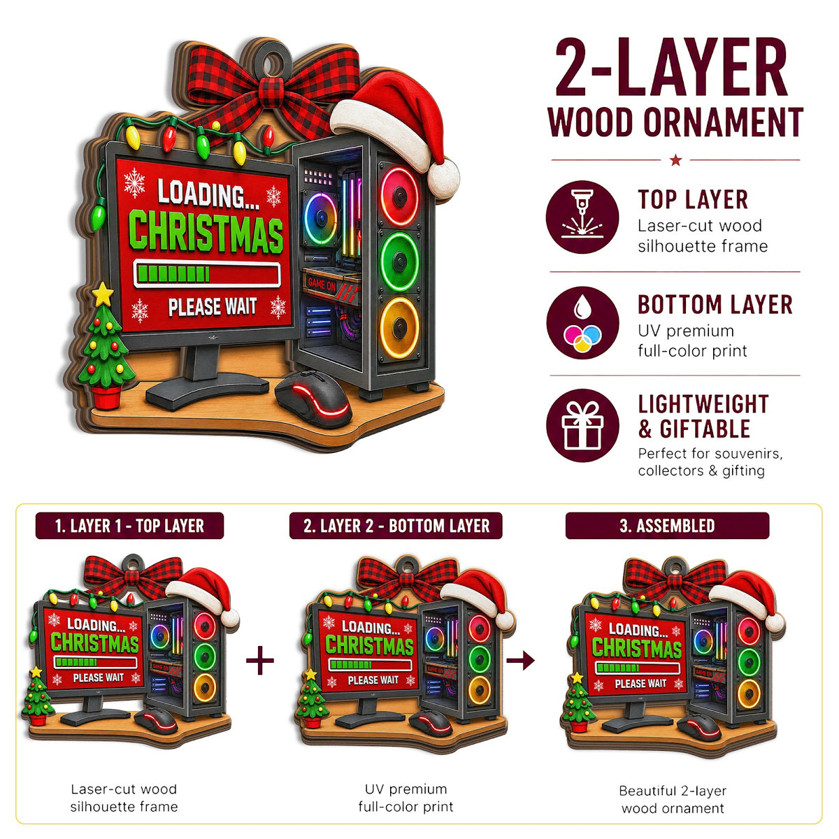 Gamer Wood Christmas Ornament