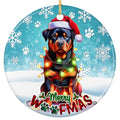 Rottweiler in a Santa Hat With Warm Glowing Lights. Ceramic Keepsake for Rottie Owners and Rescue Adopters.