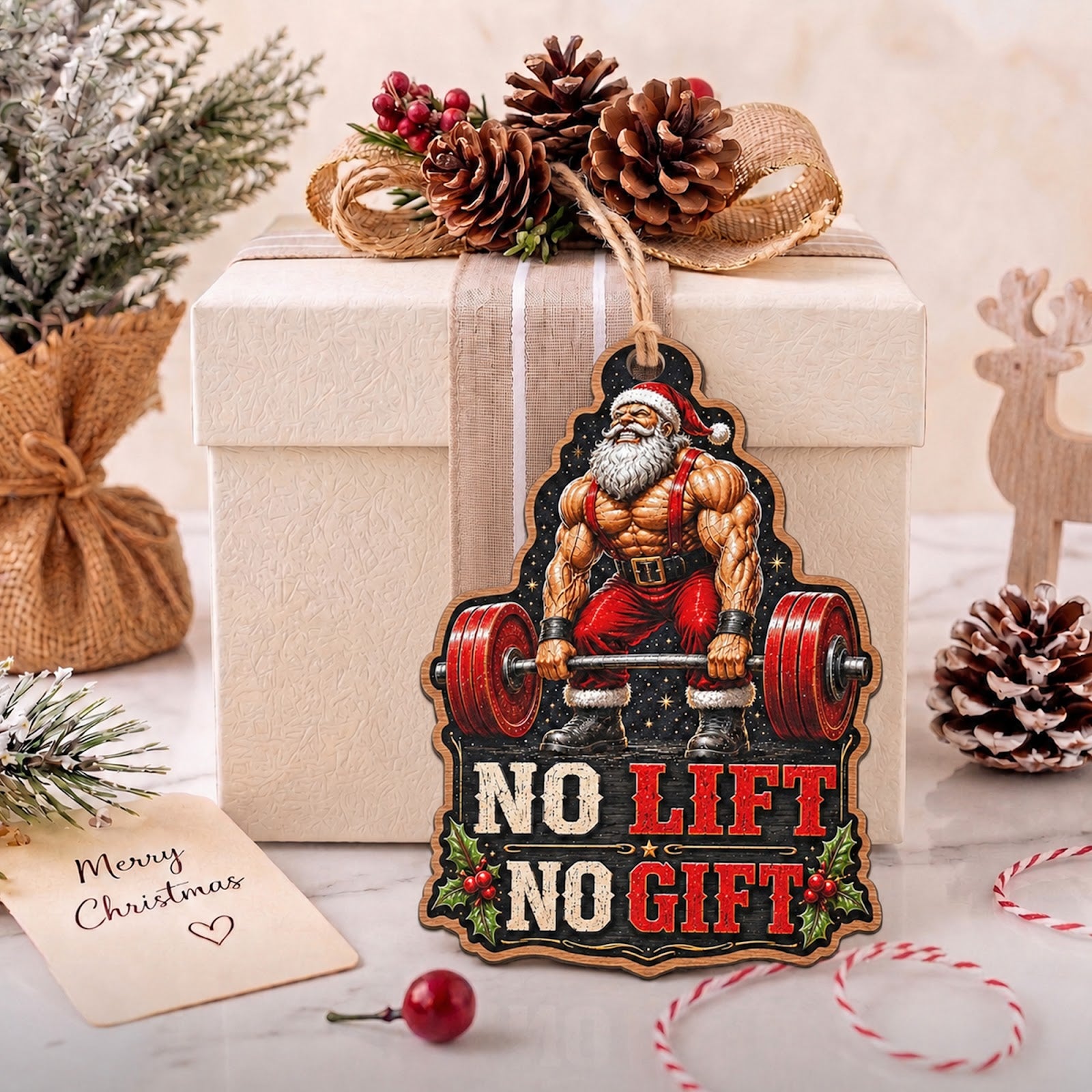 Deadlift Santa Wood Christmas Ornament