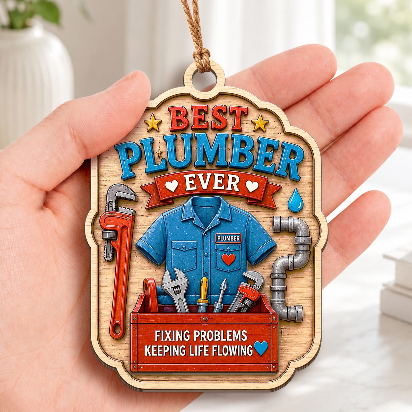 Plumber Christmas Ornament, Stocking Stuffer For Plumber, Wood Hanging Tree Decoration