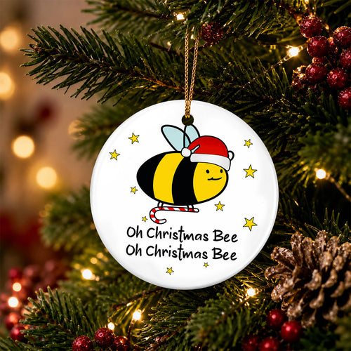 Bee Christmas Ornament, Cute Beekeeper Candy Cane Pun, Ceramic Hanging Tree Decoration