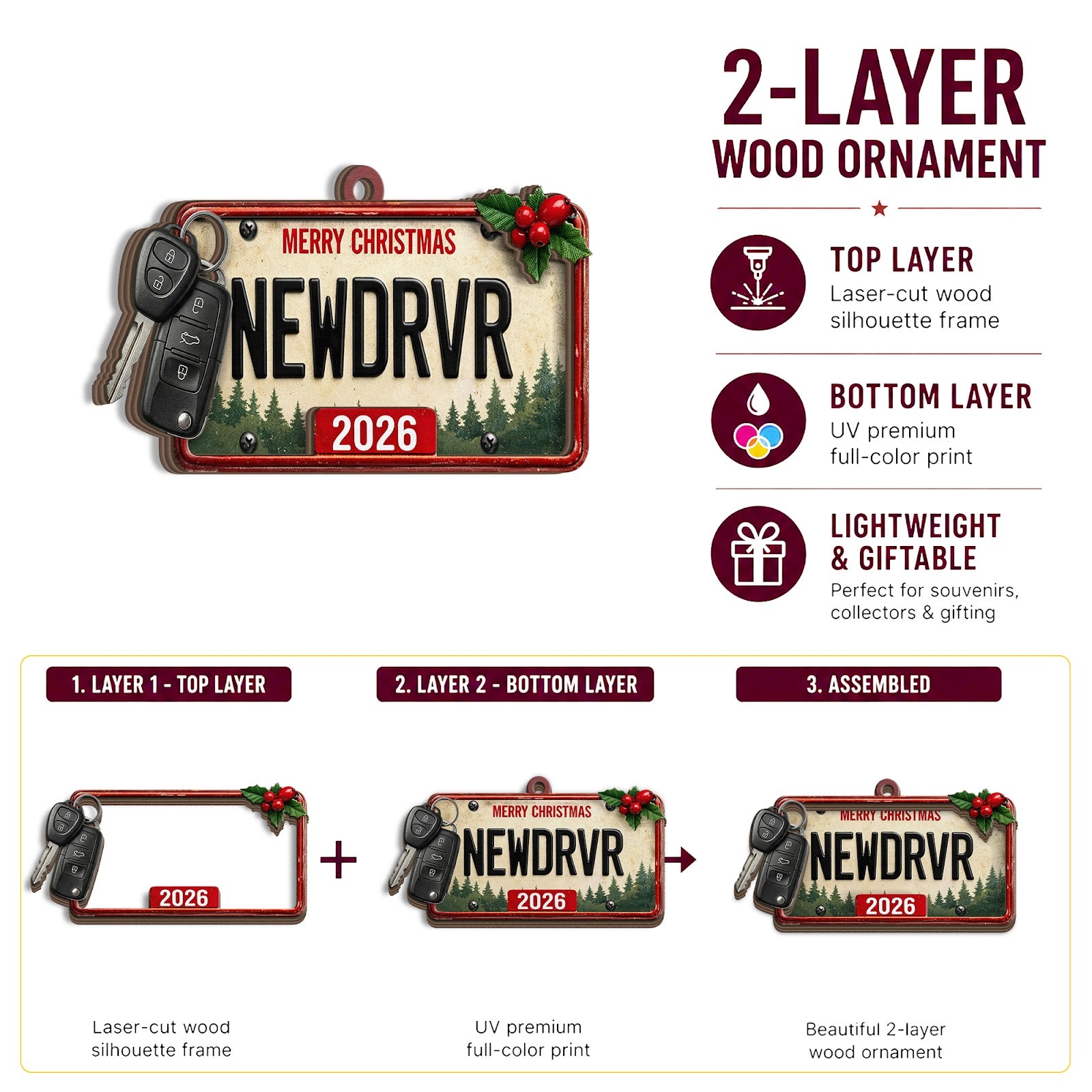 New Driver Wood Christmas Ornament