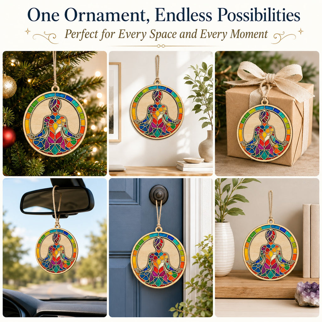 Stained Glass Yoga Wood Christmas Ornament