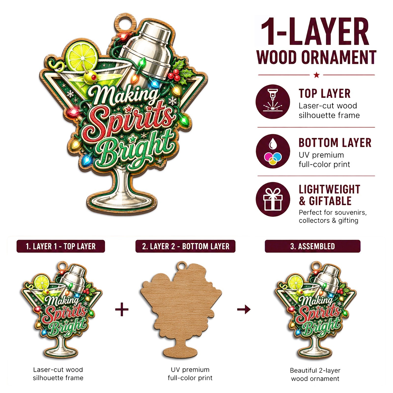 Bartender Wood Christmas Ornament