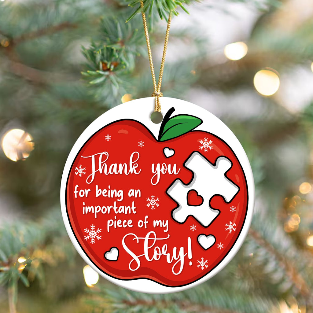 Teacher Christmas Ornament, Thank You Apple Puzzle Gift, Ceramic Hanging Tree Decoration