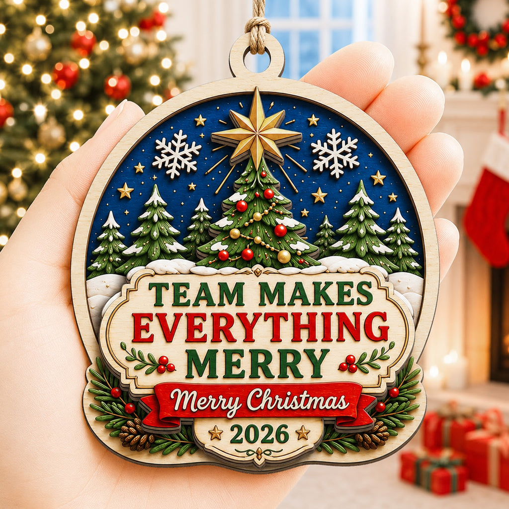 Team Everything Christmas Ornament, Coworker Holiday Gift, Wood Hanging Tree Decoration