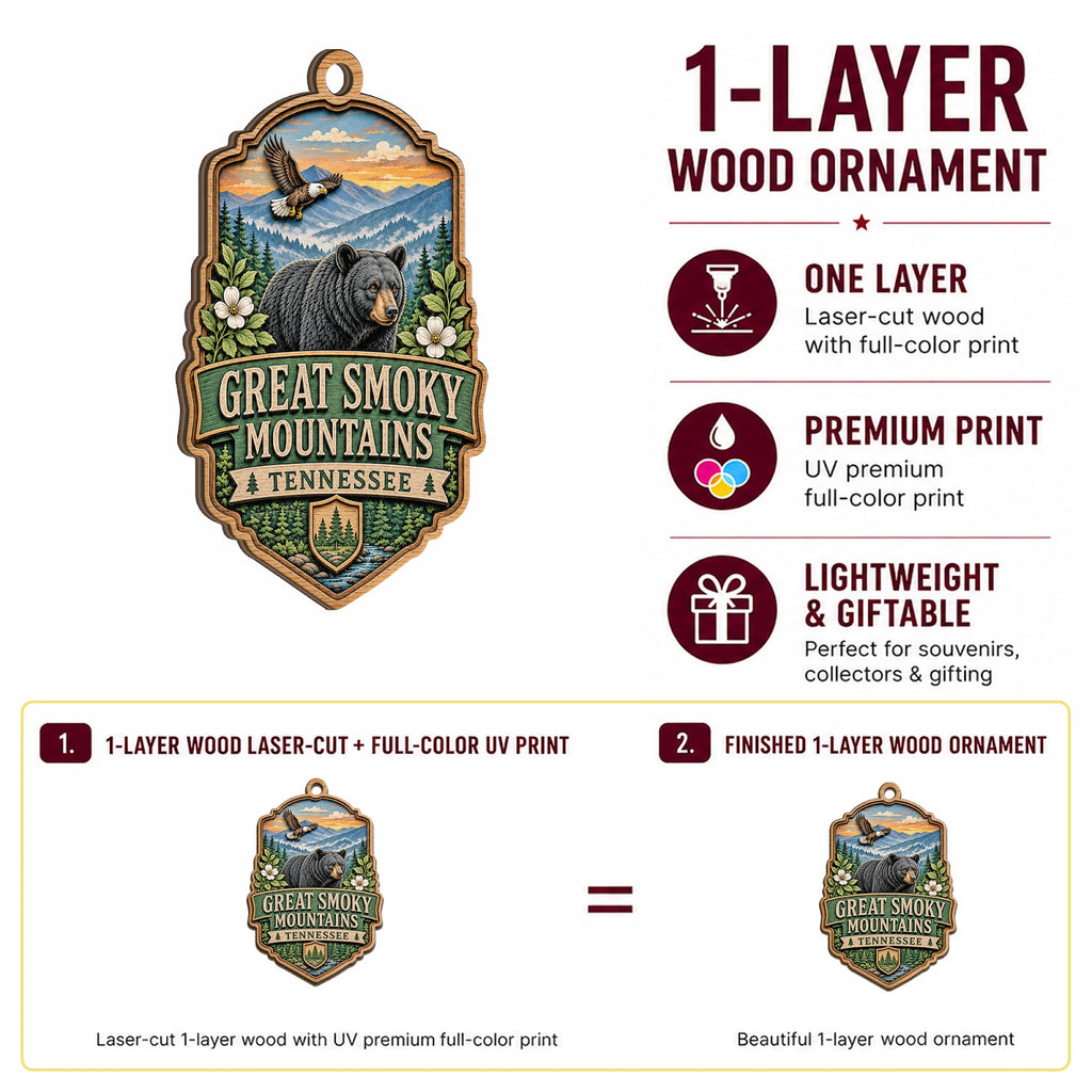 Great Smoky Mountains Christmas Ornament, Appalachian National Park Hiker Gift, Wood Ornament