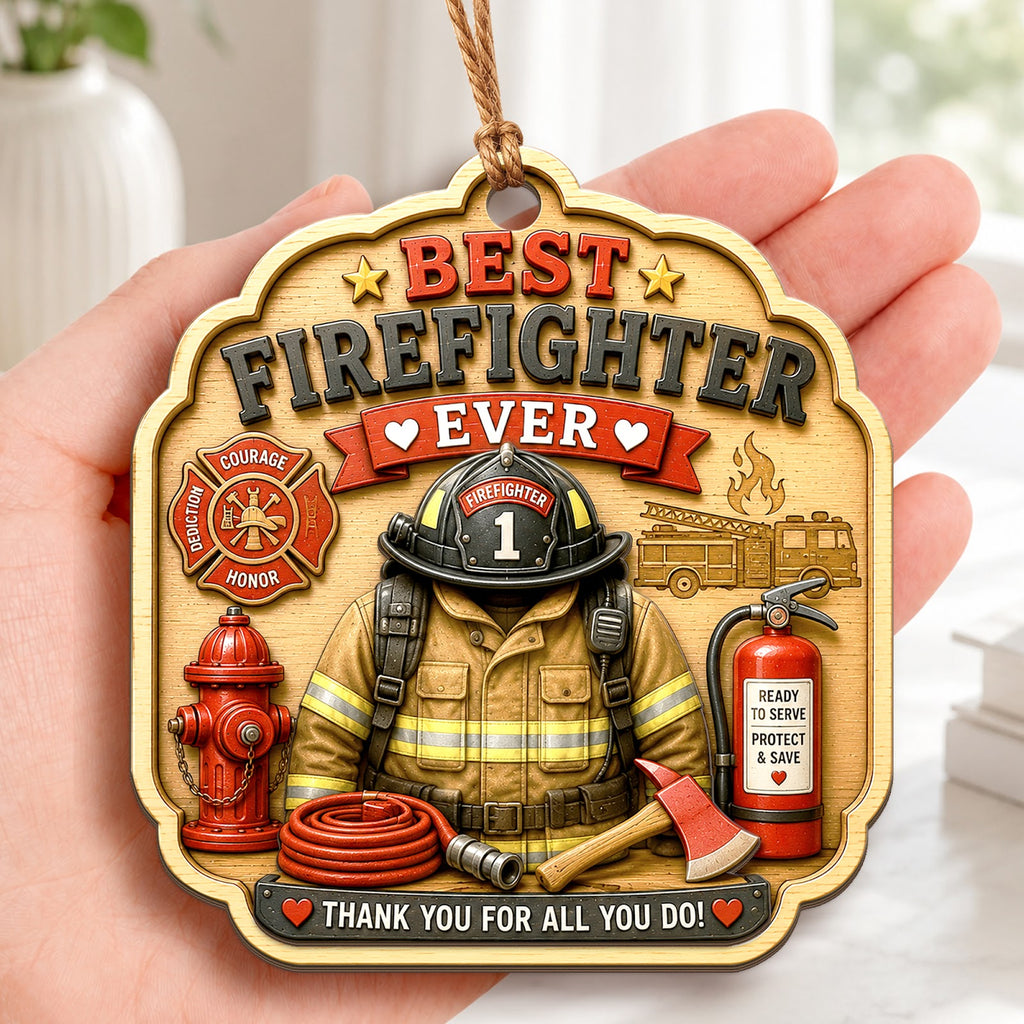 Firefighter Wood Christmas Ornament