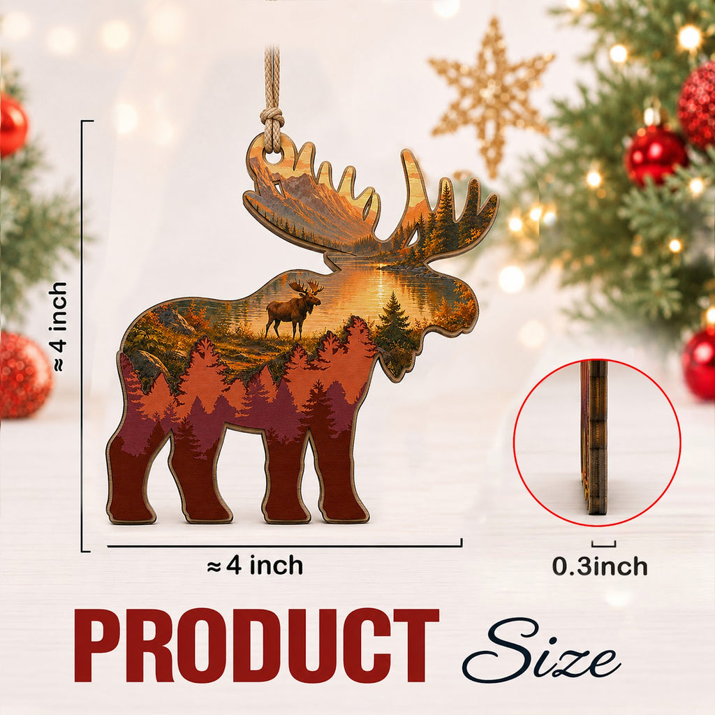 Moose Christmas Ornament, Stocking Stuffer For Moose Lover, Wood Hanging Tree Decoration