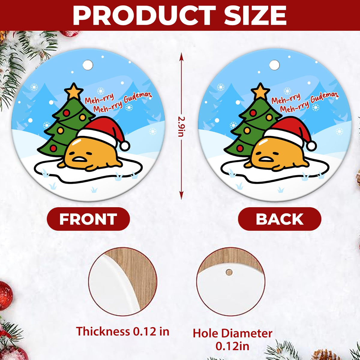 Funny Egg Christmas Ornament, Lazy Kawaii Teen Gift, Ceramic Hanging Tree Decoration