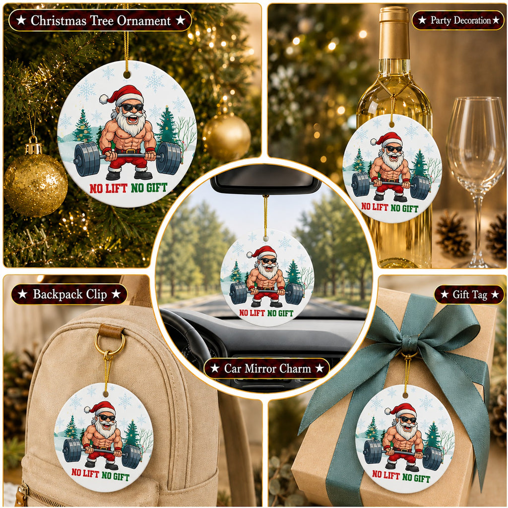 Gym Christmas Ornament, No Lift No Gift Funny Lifter Gift, Ceramic Hanging Tree Decoration