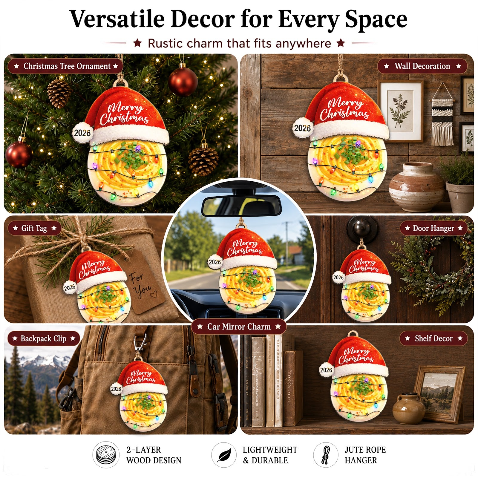Deviled Egg Wood Christmas Ornament